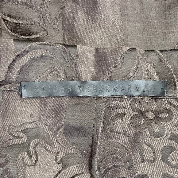 HAIDER ACKERMANN Size L Brown Jacquard Linen Silk One Pocket Long Sleeve Shirt - Picture 6 of 7